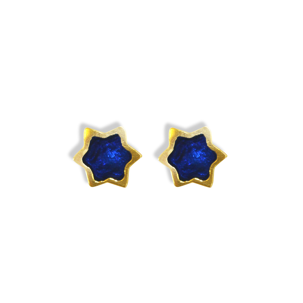 Jewish Jewelry 14k Gold Blue Star Stud Earrings Jewish Jewelry 14k Gold Blue Star Stud Earrings