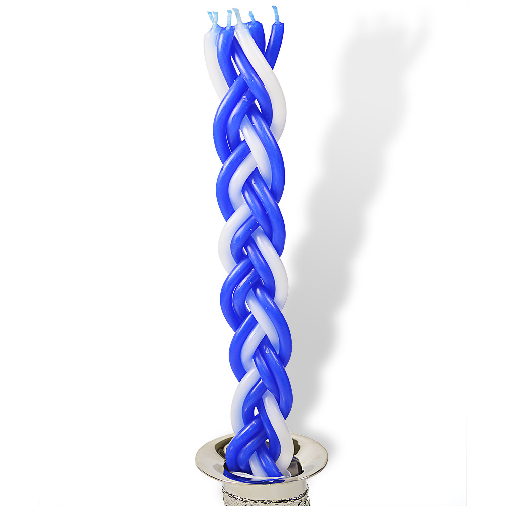Braided Blue and White Havdalah Candle Flat