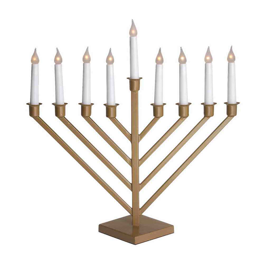 Electric Menorah For Hanukkah-Gold With Angled Candle Design