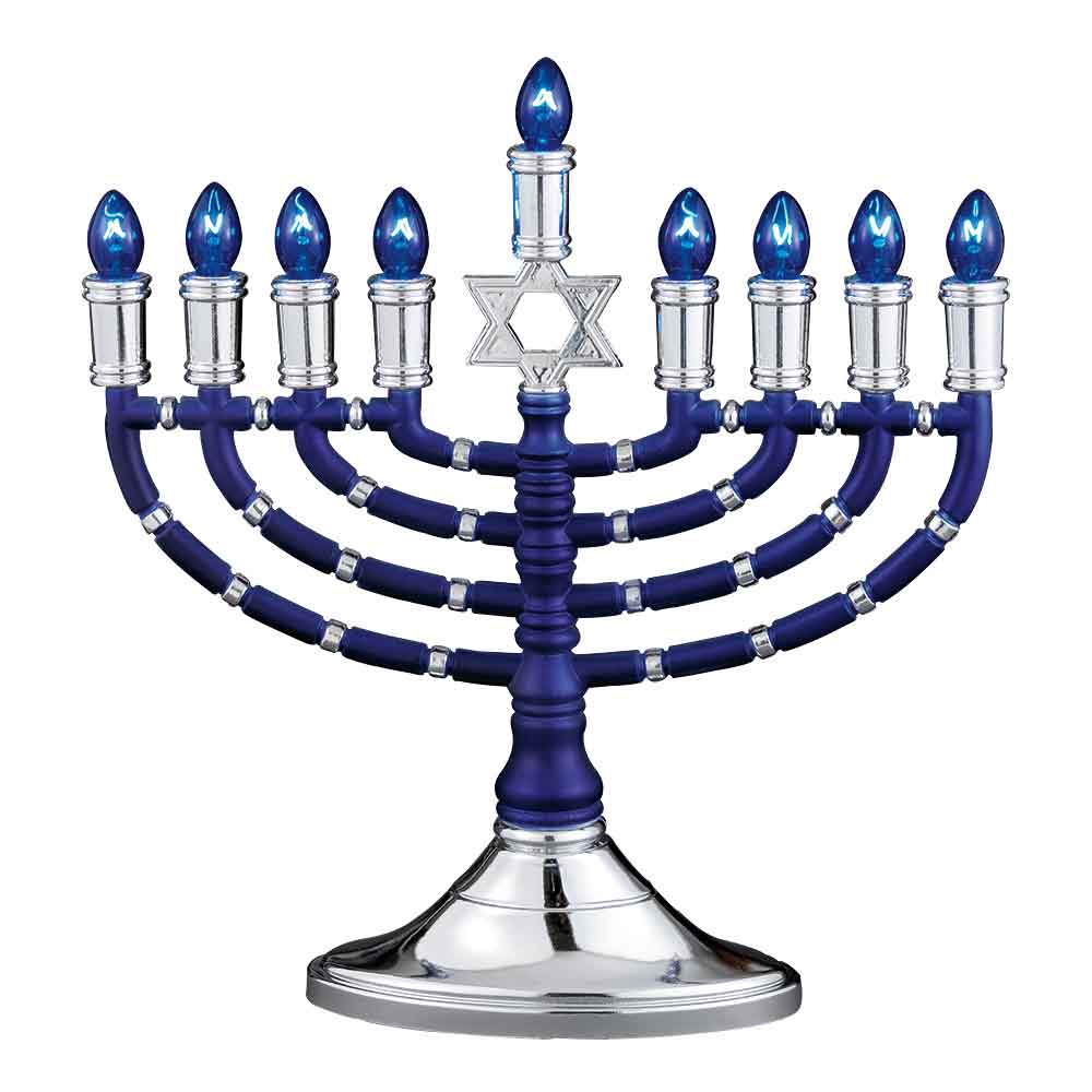 Electric Menorah For Hanukkah-Blue And Silver Plastic