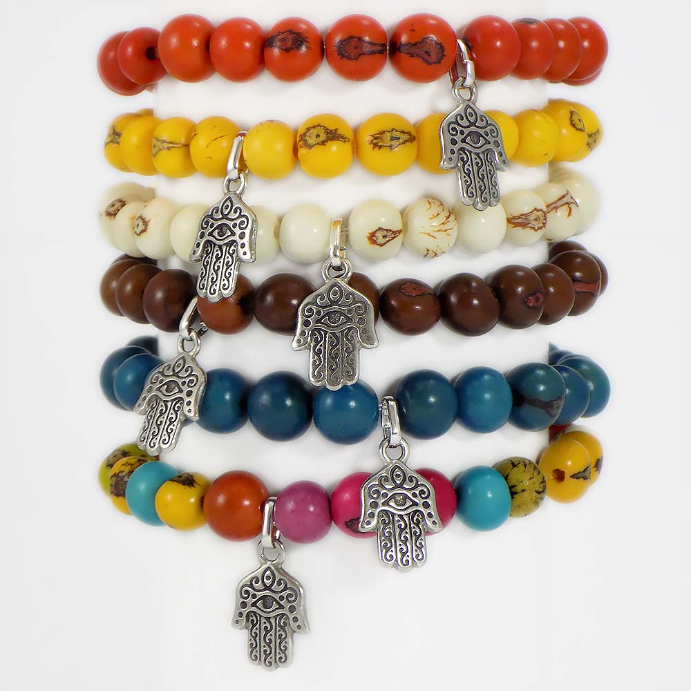 Acai Seed Hamsa Charm Bracelet