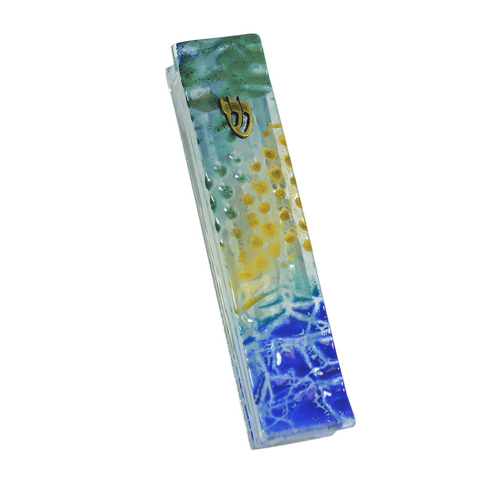 Glass MezuzahsHandcrafted MezuzahsBlue And Gold Textured Glass Mezuzah