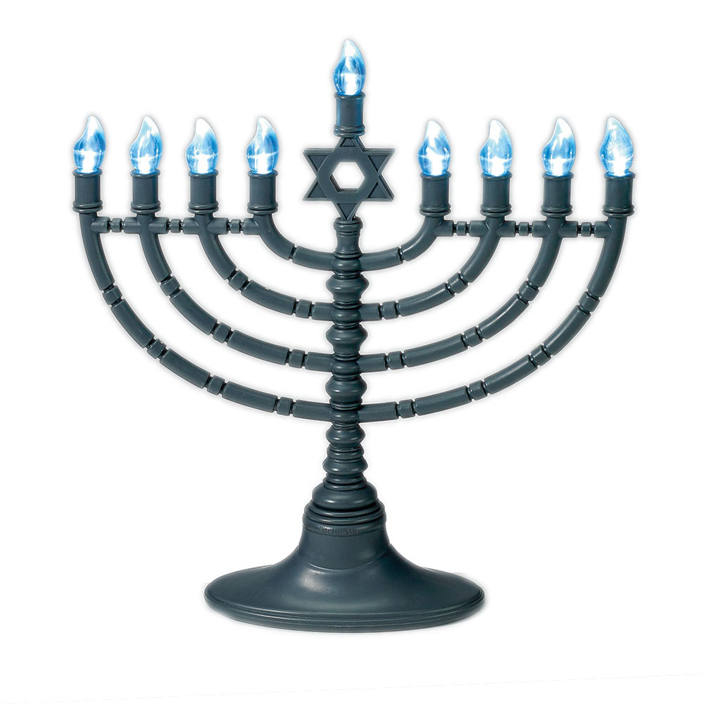 Israel Giftware Designs Electric Gold Tone Menorah with Clear and Blue Bulbs
