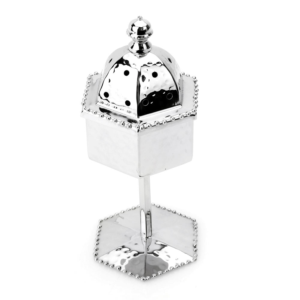 Zion Judaica Elegant Shabbos Havdalah Set Gift Boxed Hammered Metal High Polished Includes Kiddush Cup 5.5 Oz Wine Goblet Tray Braided Havdualah Candle Holder Besamim Spice Box End Of Shabbat Gift