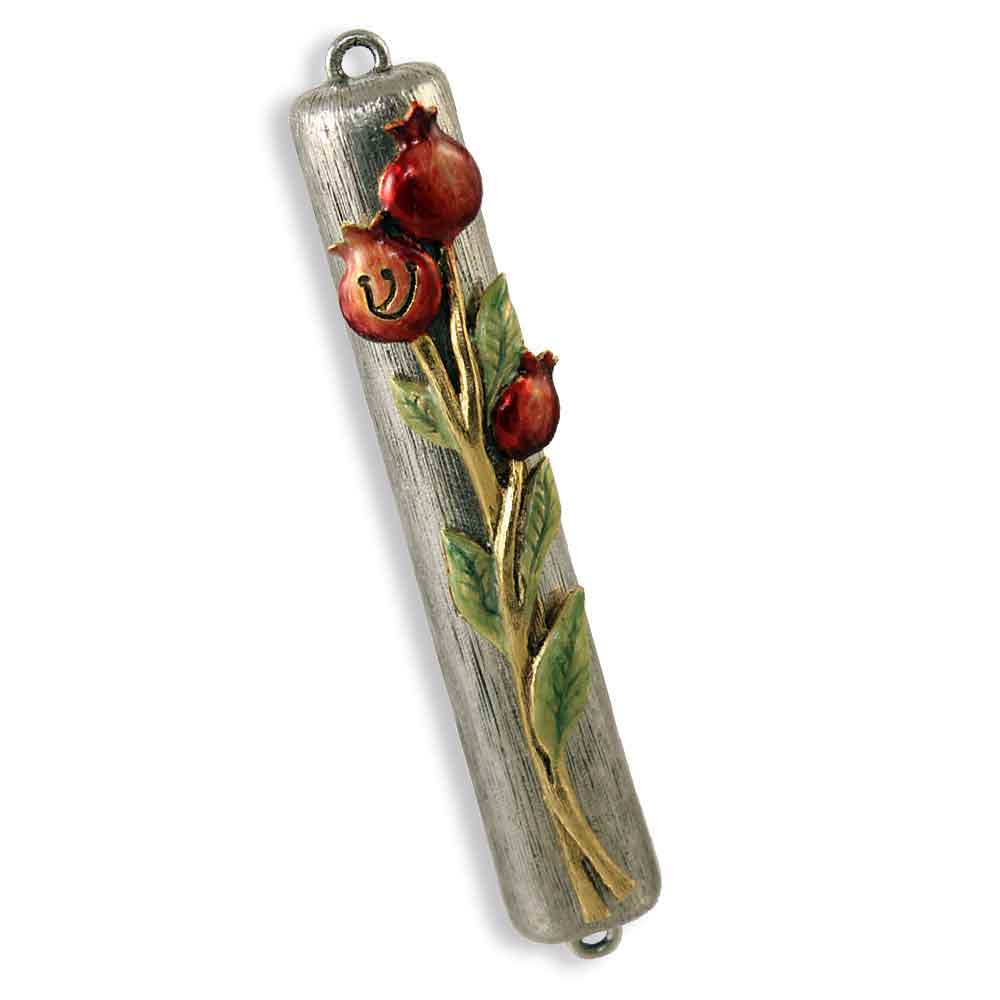 Jewish GiftsJudaicaPomegranate Mezuzah Case Pewter
