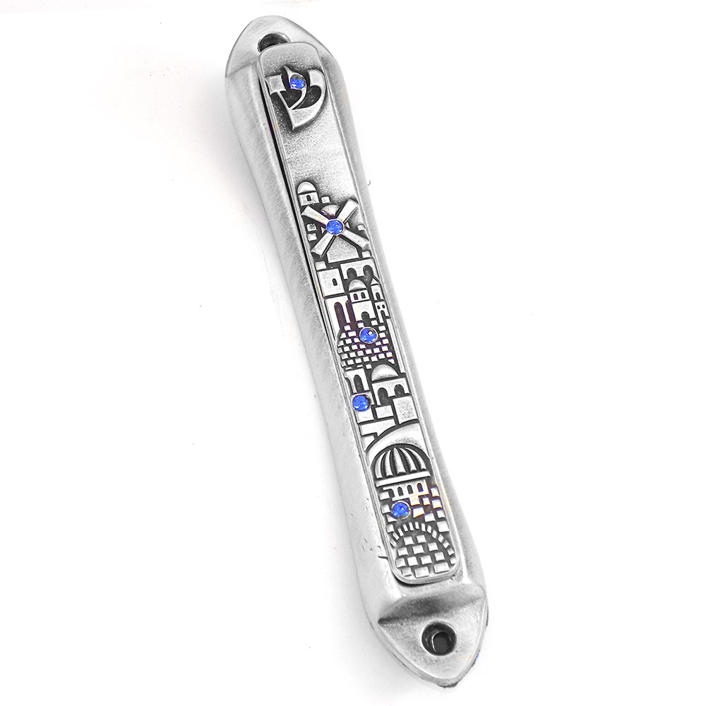 MezuzahsPewter And Crystal Jerusalem Design Mezuzah