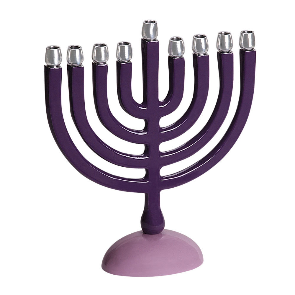 Hanukkah Gifts-Hanukkah Menorah In Aluminum With Purple Enamel Finish