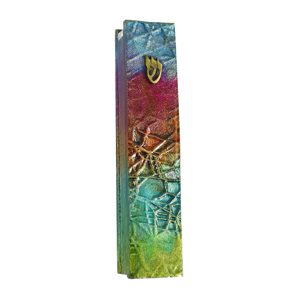 Glass MezuzahsHandcrafted MezuzahsRainbow Color Rippled Glass Mezuzah