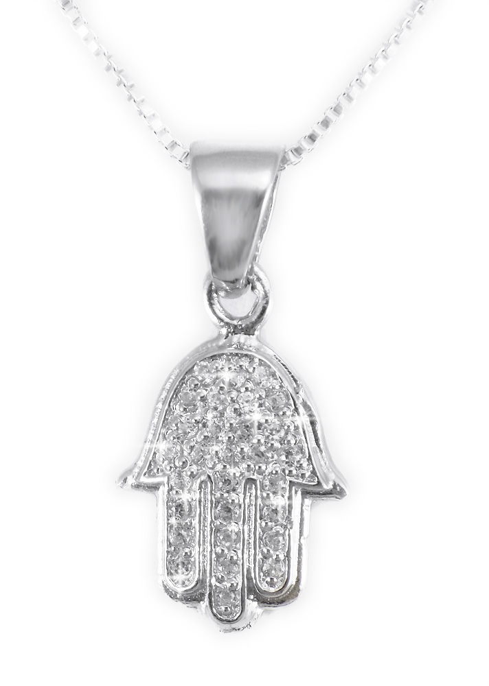 Jewish JewelrySterling Silver Faceted Crystal Hamsa Pendant Necklace