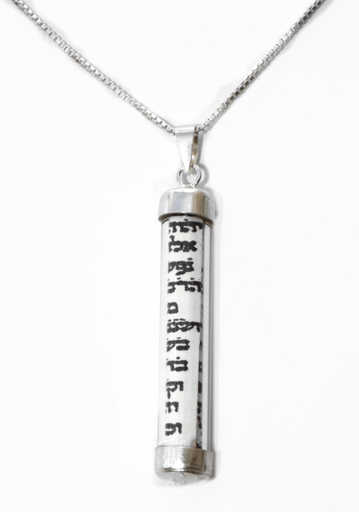 Jewish Jewelry-Sterling Silver Glass Mezuzah Pendant Necklace