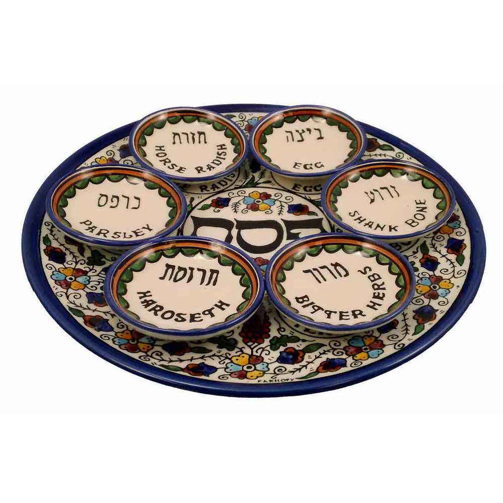 7 Piece Ceramic Seder Plate With Dishes.