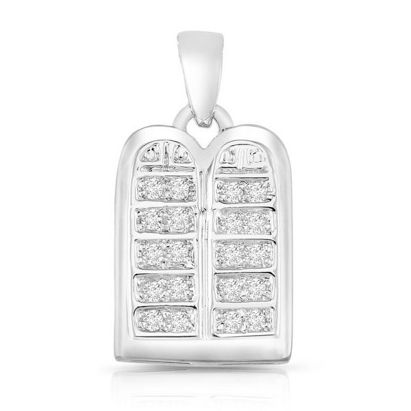 Sterling Silver Ten Commandments Tablet Pendant With CZ Stones