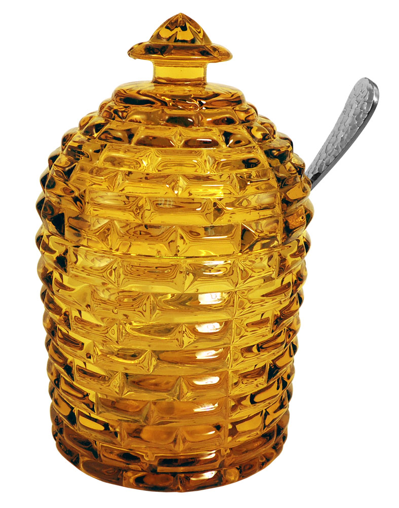 Amber Glass Bee Hive Honey Jar