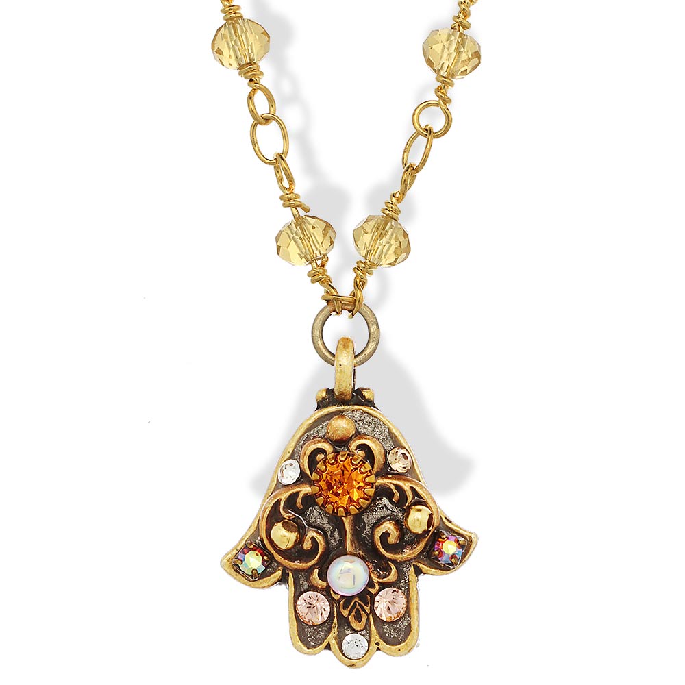 Jewish Jewelry-Judaica-Gold Tone Hamsa Necklace