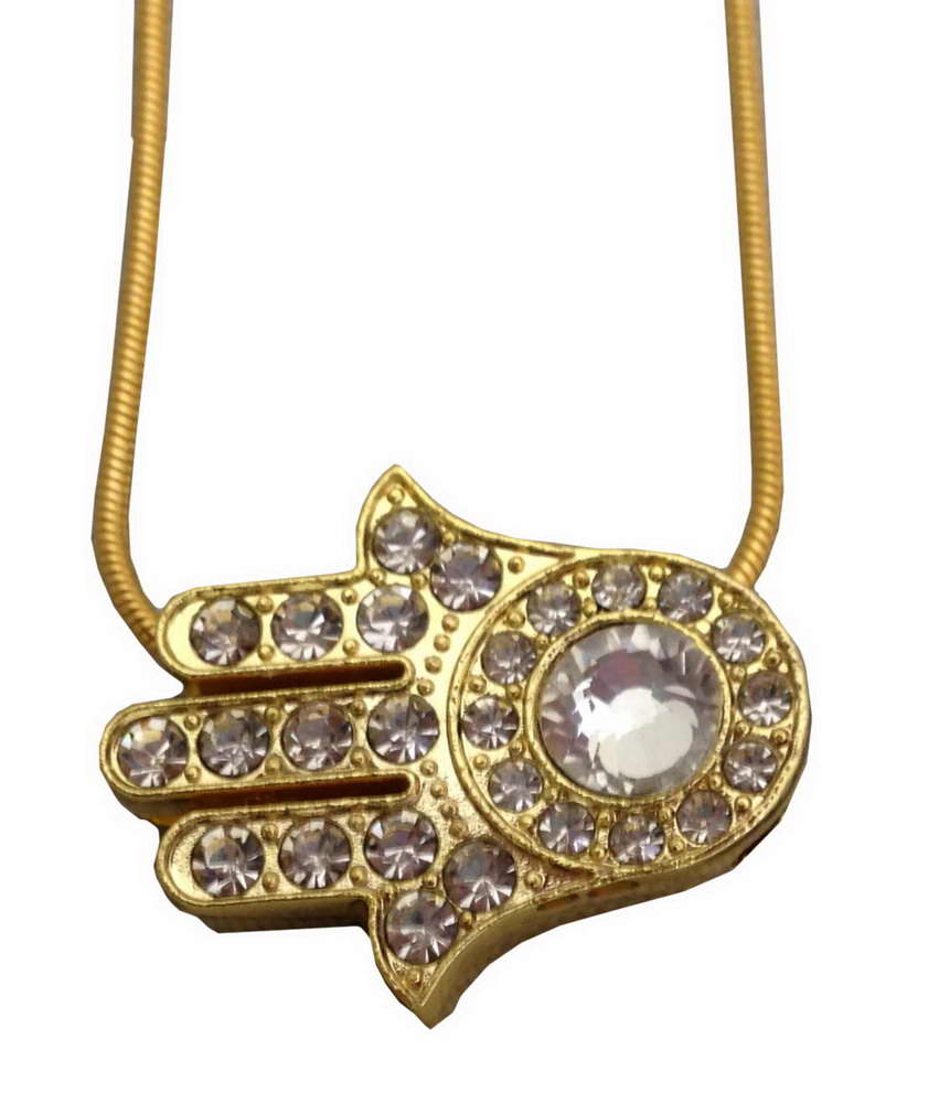 Gold Tone Crystal Hamsa Slide Necklace