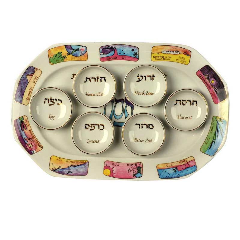 Oval Ten Plagues Seder Plate Set