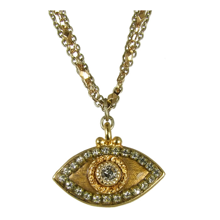 Golden Evil Eye Necklace With Clear Stones