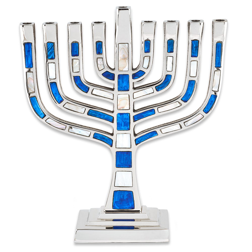 Hanukkah Gifts |Menorahs |Aluminum Blue Jeweled Mosaic Menorah