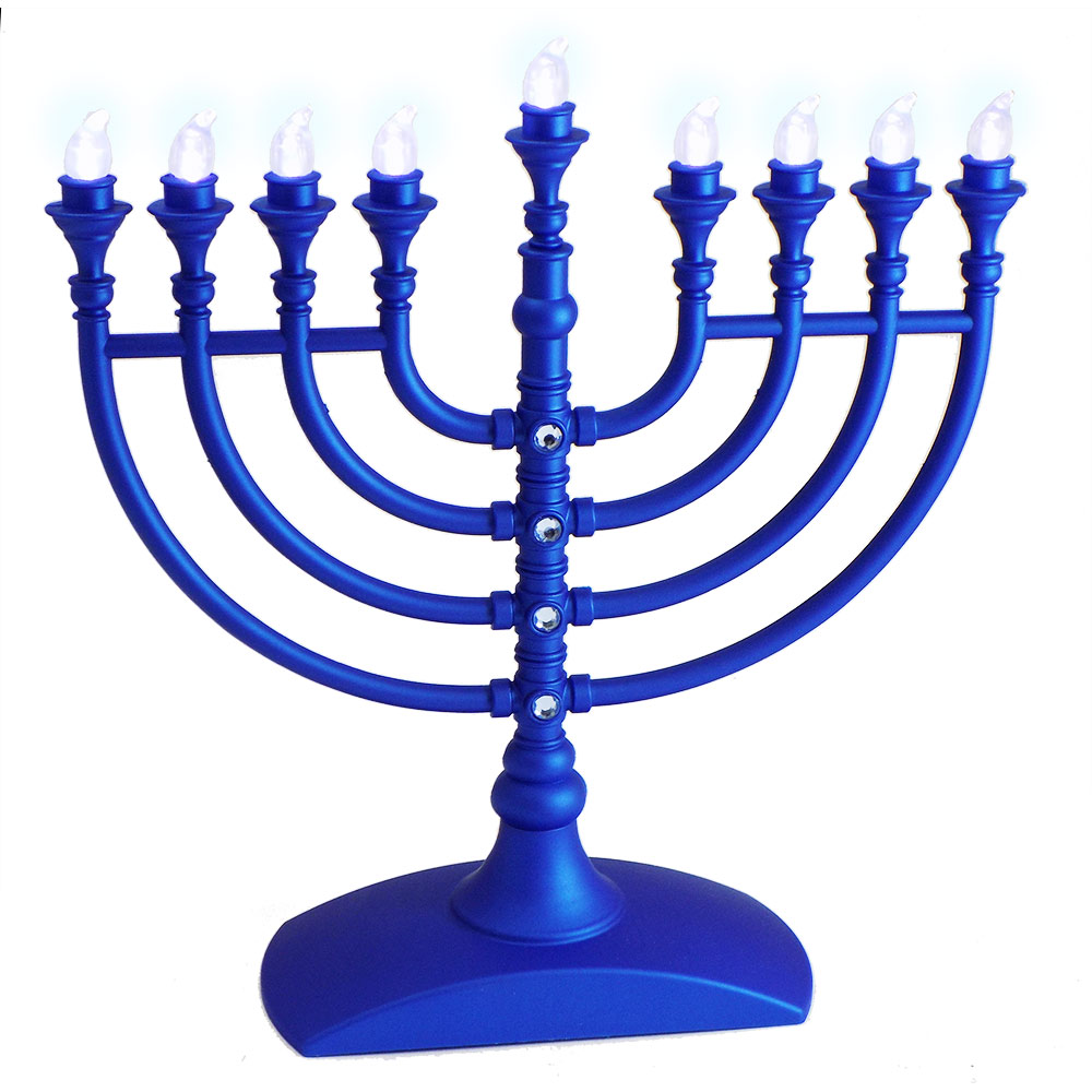 Hanukkah Gift, Battery Operated Hanukkah Menorah In Blue