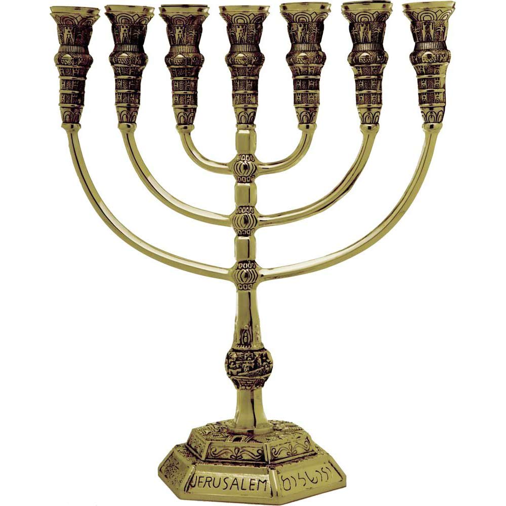 Traditional Menorahs-Brass 7 Branch Temple Menorah