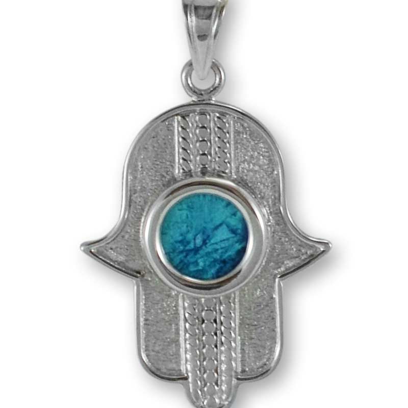 Jewish Jewelry Gifts-Eilat And Sterling Silver Hamsa Pendant Necklace