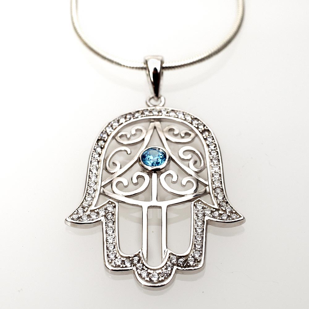 Jewish Jewelry-Judaica Hamsa Necklace Zirconium Silver|Jewish Jewelry ...